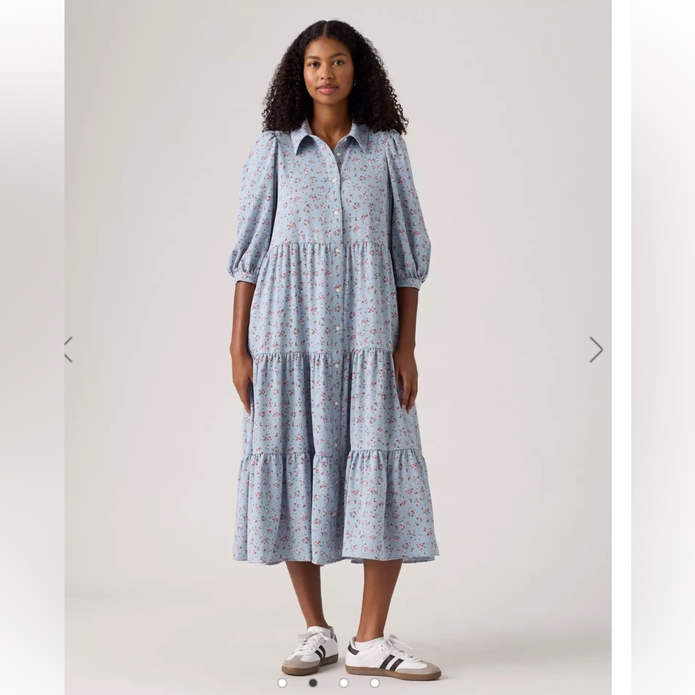 Levi's Light Blue Floral Tiered Midi Dress